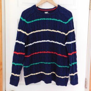 Lands' End Drifter Sweater Crewneck Cable Knit Size Large‎ Cable Knit Striped